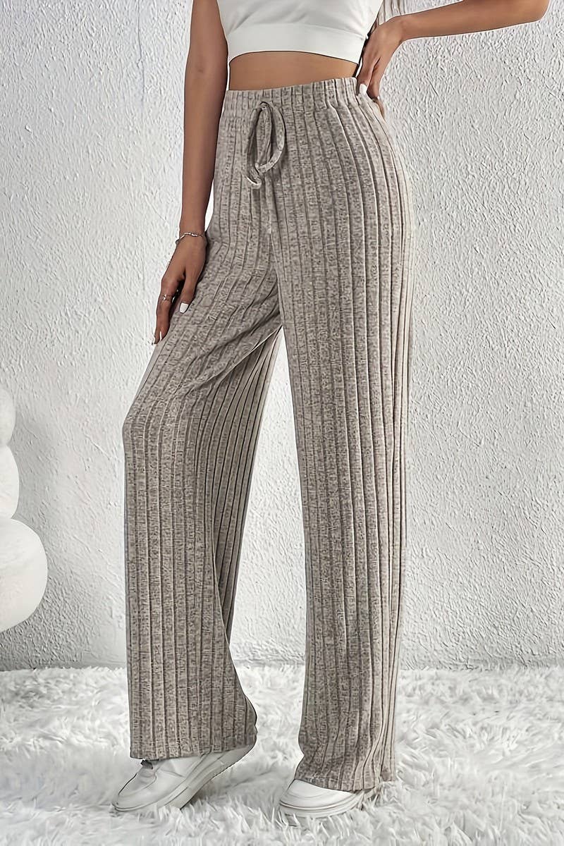 CWBLP1811_RELAXED LOOSE ELASTIC WAIST RIBBED KNIT TROUSERS