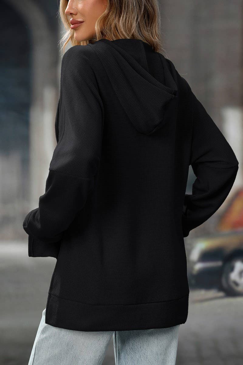 CWOHOL00603_WAFFLE KNIT PULLOVER LONG SLEEVE HOODIE