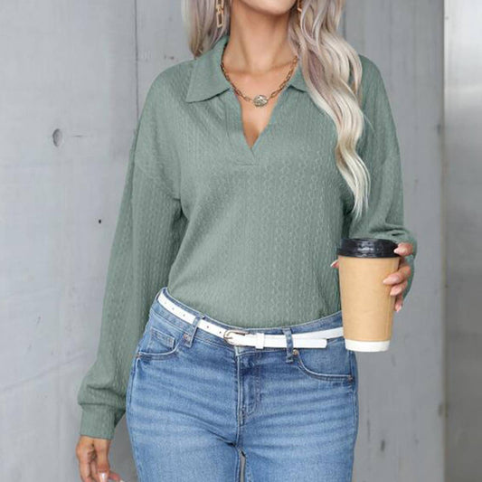 CASUAL SOLID COLOR CARDIGAN LOOSE POLO SHIRT