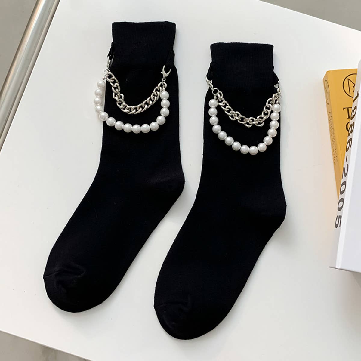 WOMEN BLACK PUNK CHAIN SOCKS