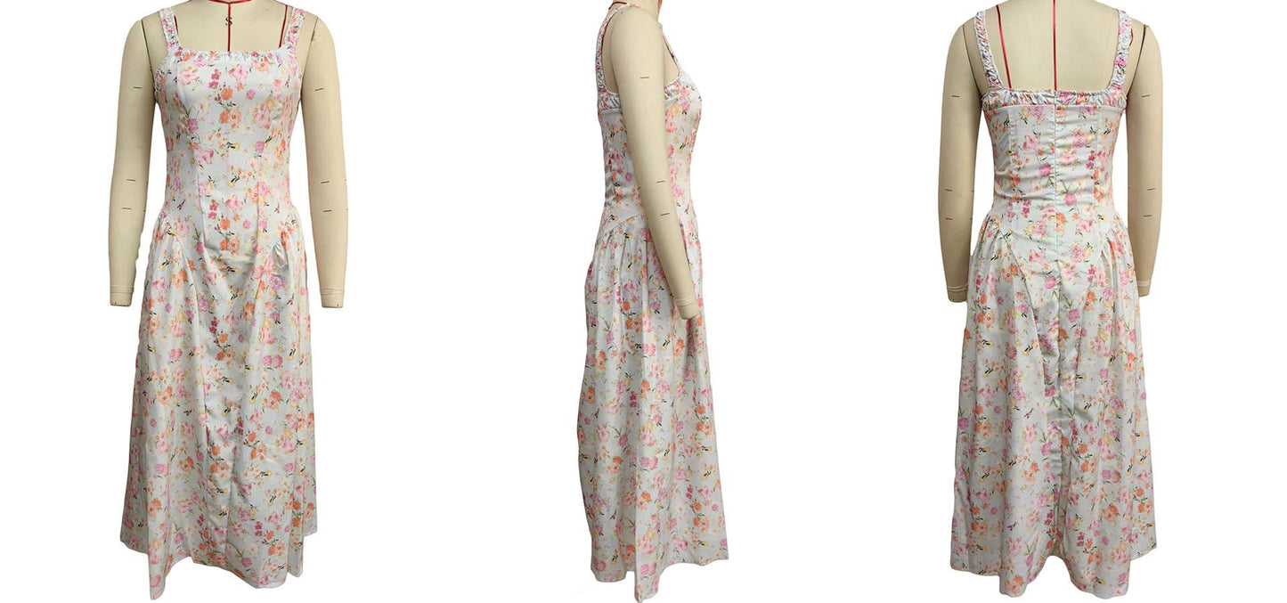 FLORAL BOHO CHIC HALTER DRESS WITH SLIMMING WAIST