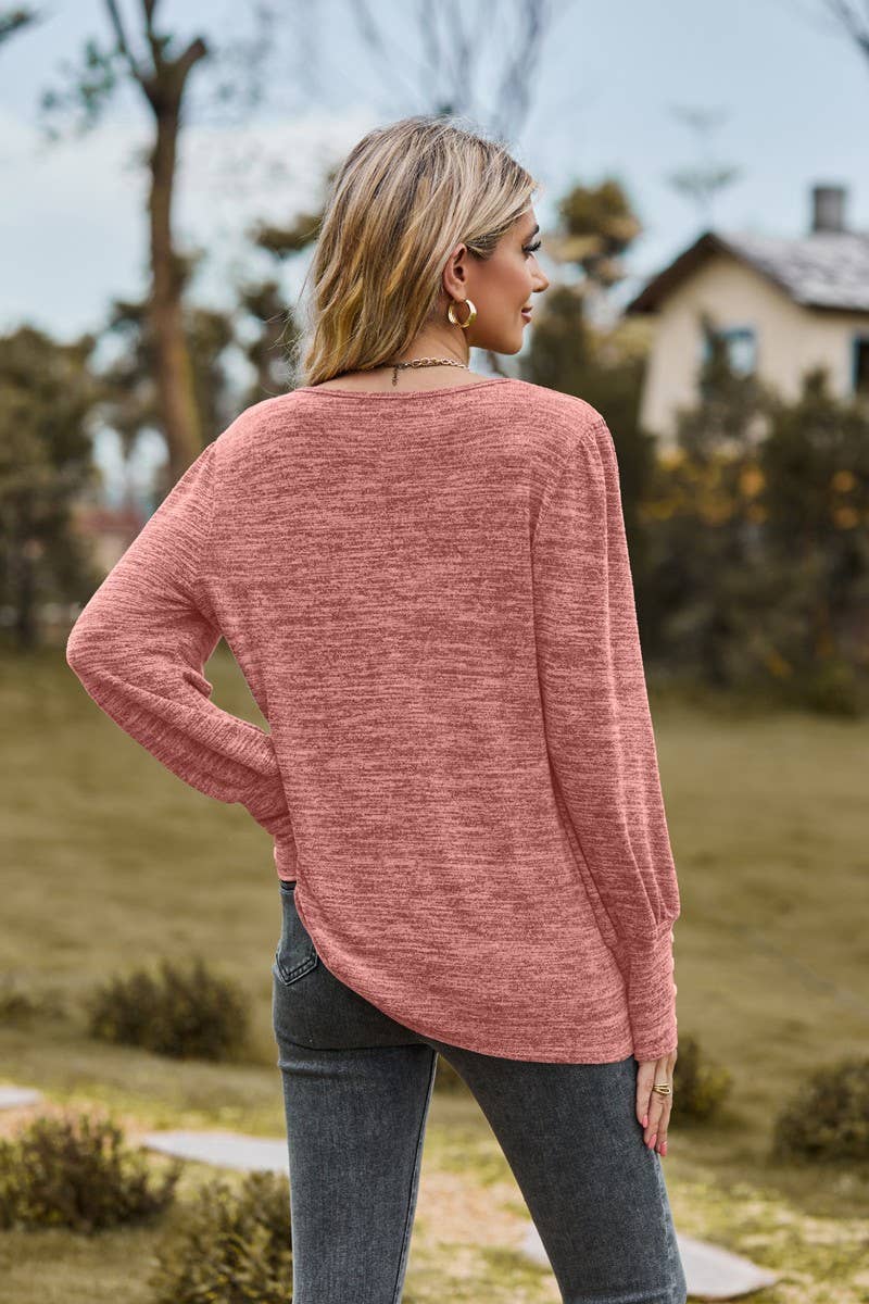 CWTBLL3688_SOLID COLOR ROUND NECK LOOSE CASUAL LONG SLEEVE T