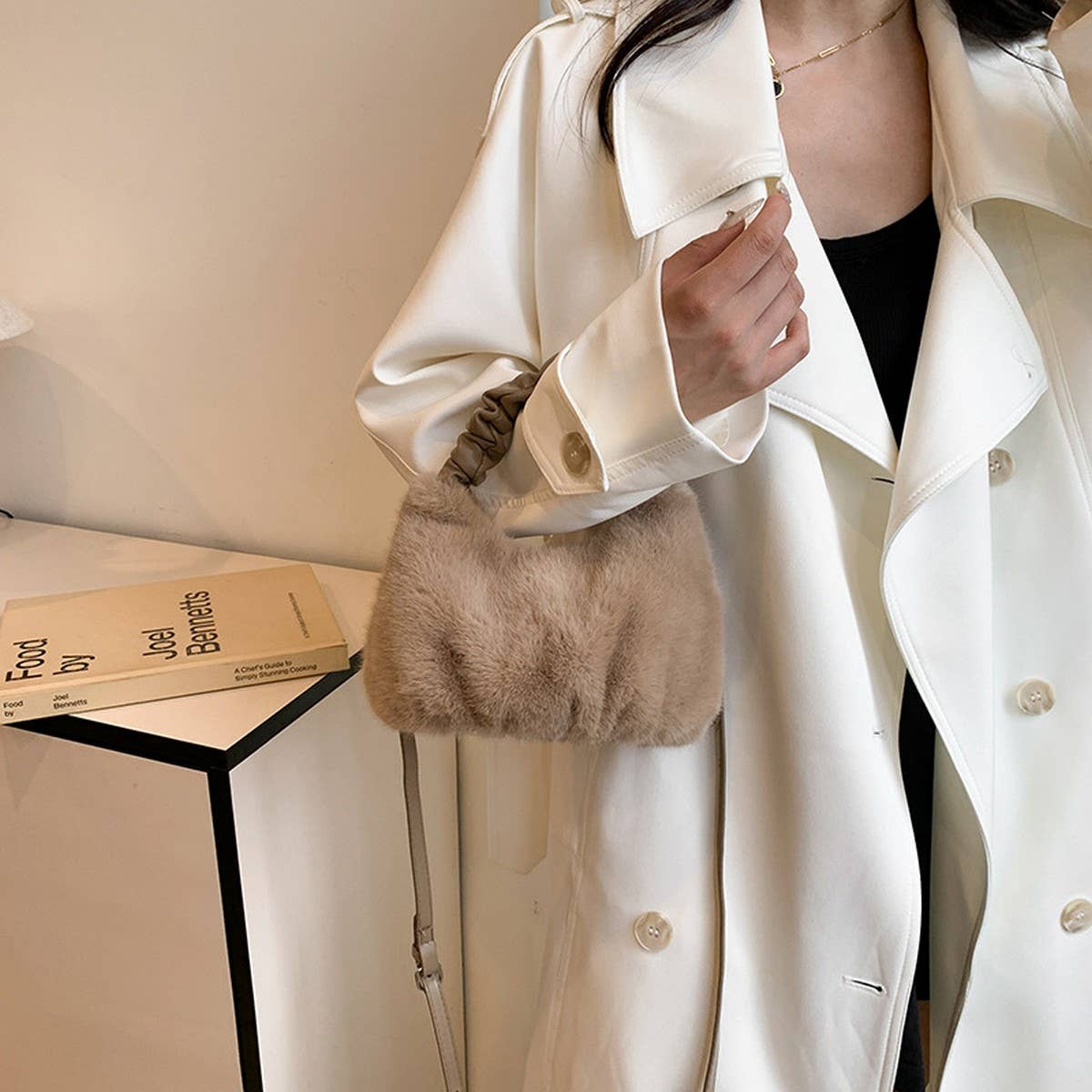 WINTER FASHION PLEATED TOTE PLUSH SHOULDER BAG_CWAB3977