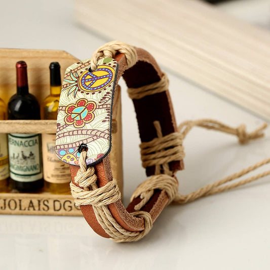 VINTAGE STYLE HEMP ROPE BRAIDED LEATHER BRACELET