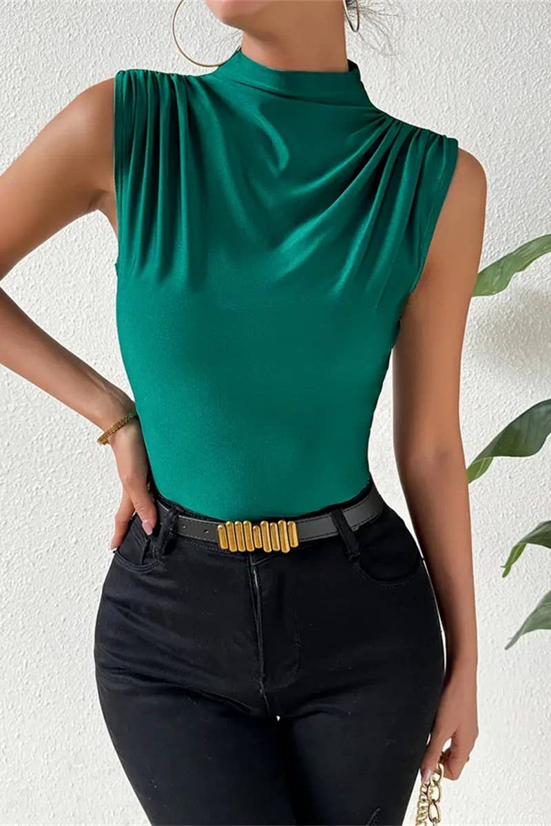 CWTTSL0343_SUMMER ELASTIC COLLAR SLEEVELESS SLIM FIT TOP