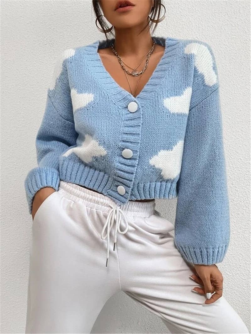 Cloud-shaped off-the-shoulder knitted cardigan