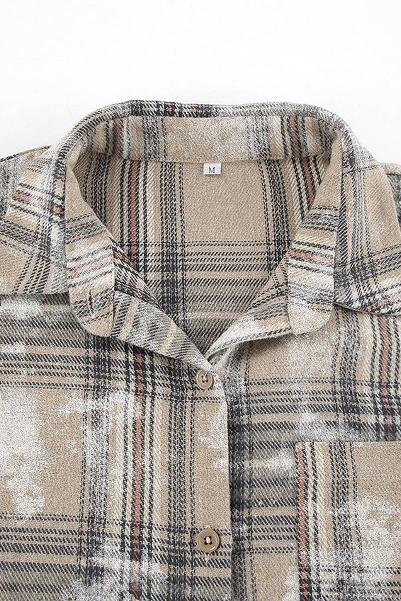 CWTBLL553_VINTAGE LOOSE COTTON PLAID LONG-SLEEVED SHIRT