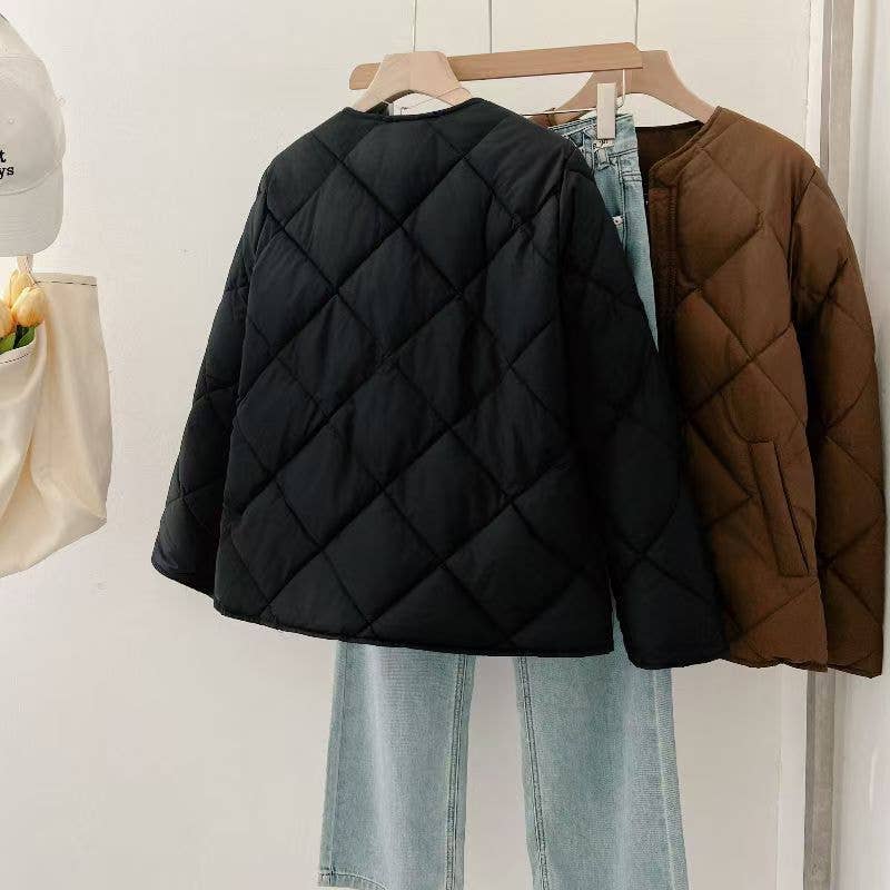 Coll-less pattern light cotton-padded jacket