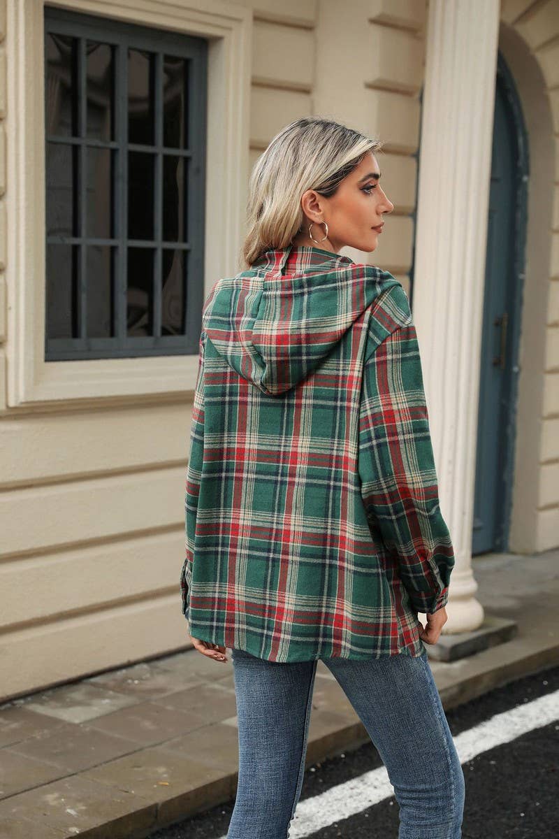 CWOHOL00663_PLAID DRAWSTRING HOODED LOOSE SWEATSHIRT