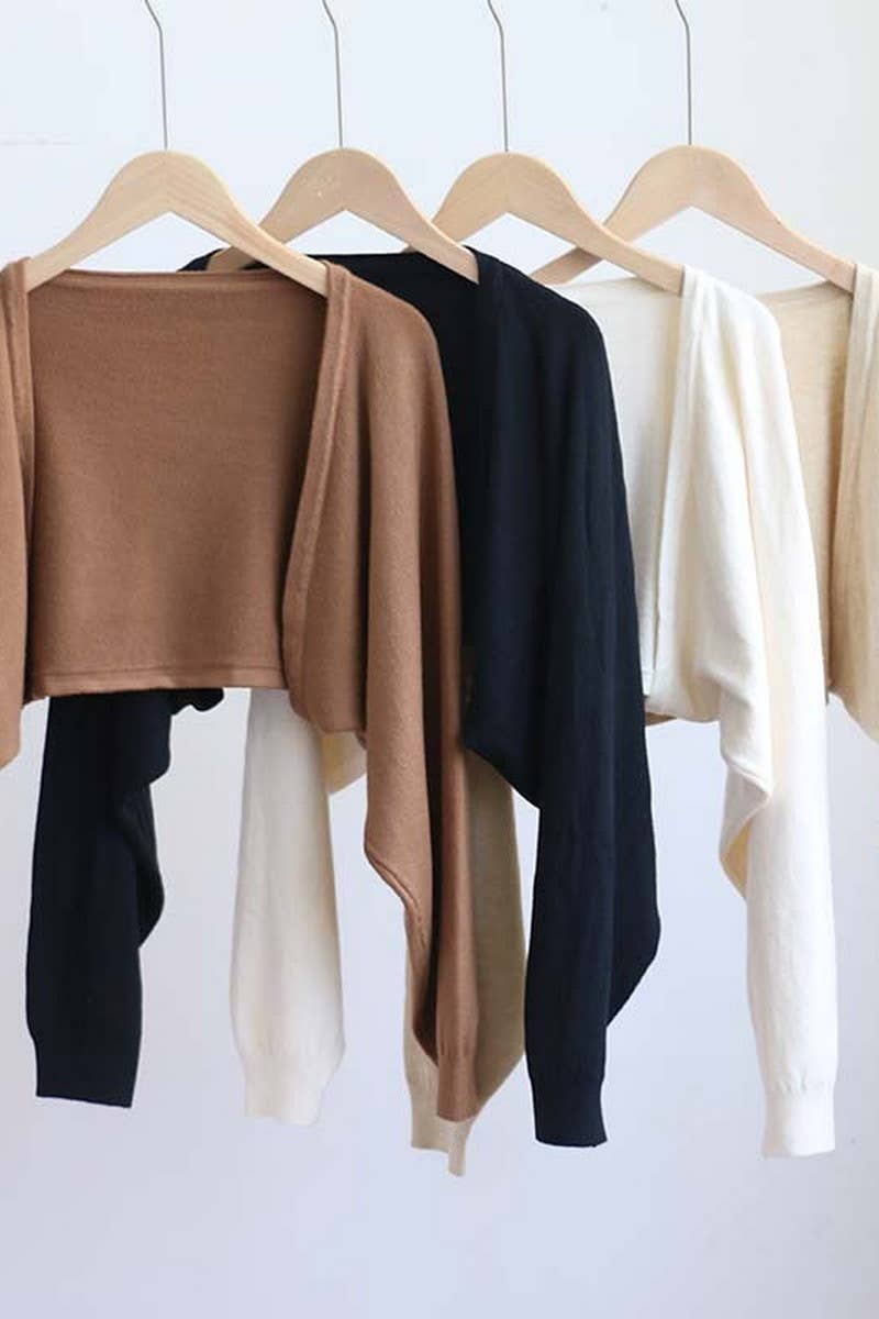 CWOCAL2079_SOLID COLOR SMALL SHAWL SHORT KNITTED CARDIGAN