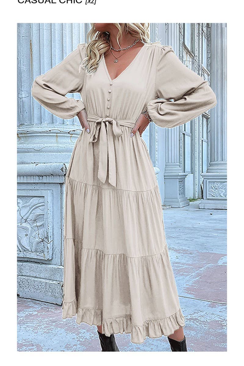 CWDMD01042_CASUAL WORK TIE WAIST LONG SLEEVE DRESS