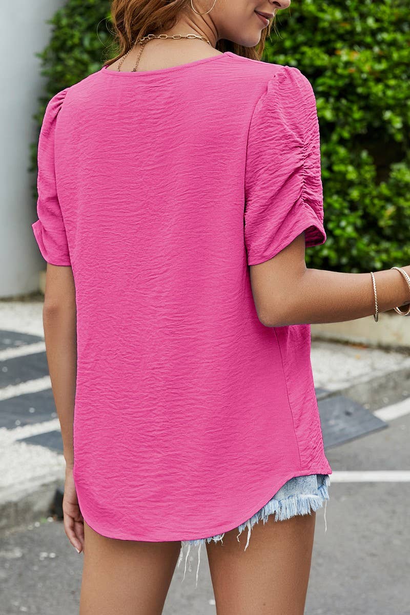 CWTBLS0349_V-Neck Short Sleeve Top