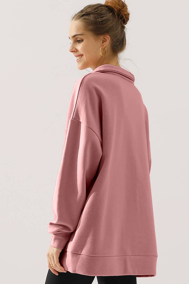 CWOHOL431_Zip Neck Lightweight Pullover Sweatshirt