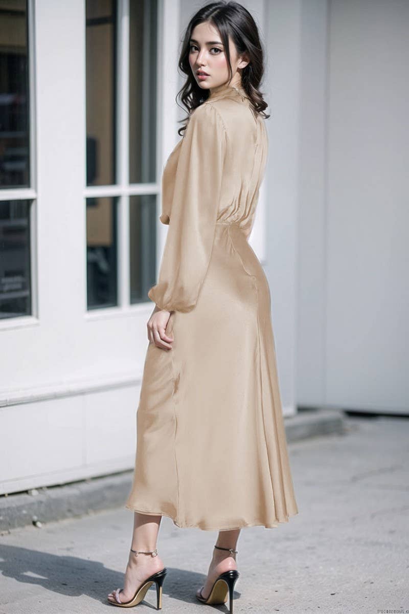 CWDMD3470_SATIN LANTERN SLEEVE EVENING DRESS