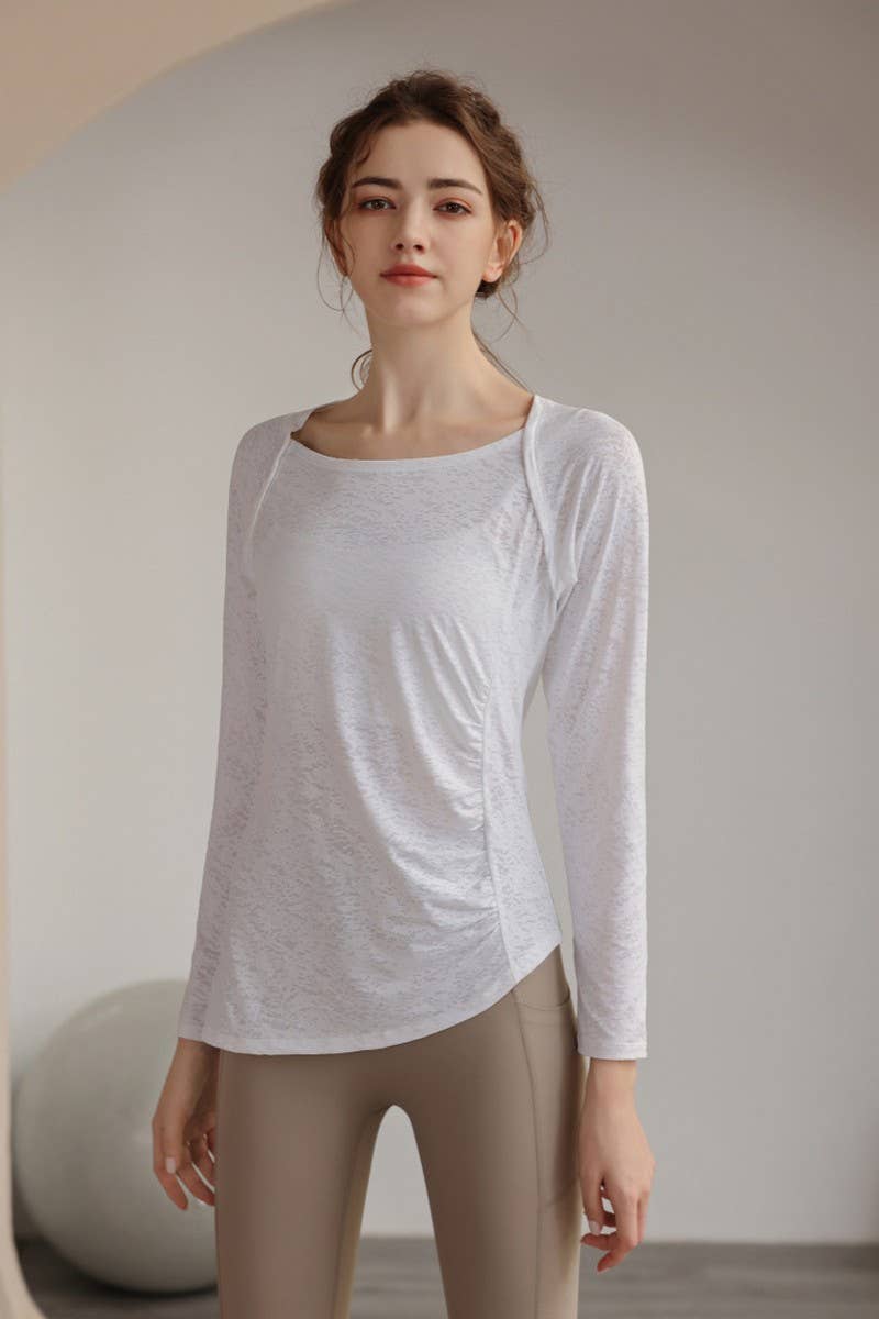 CWTBLL1590_JACQUARD SLIM FIT LONG SLEEVE SPORTS YOGA TOP