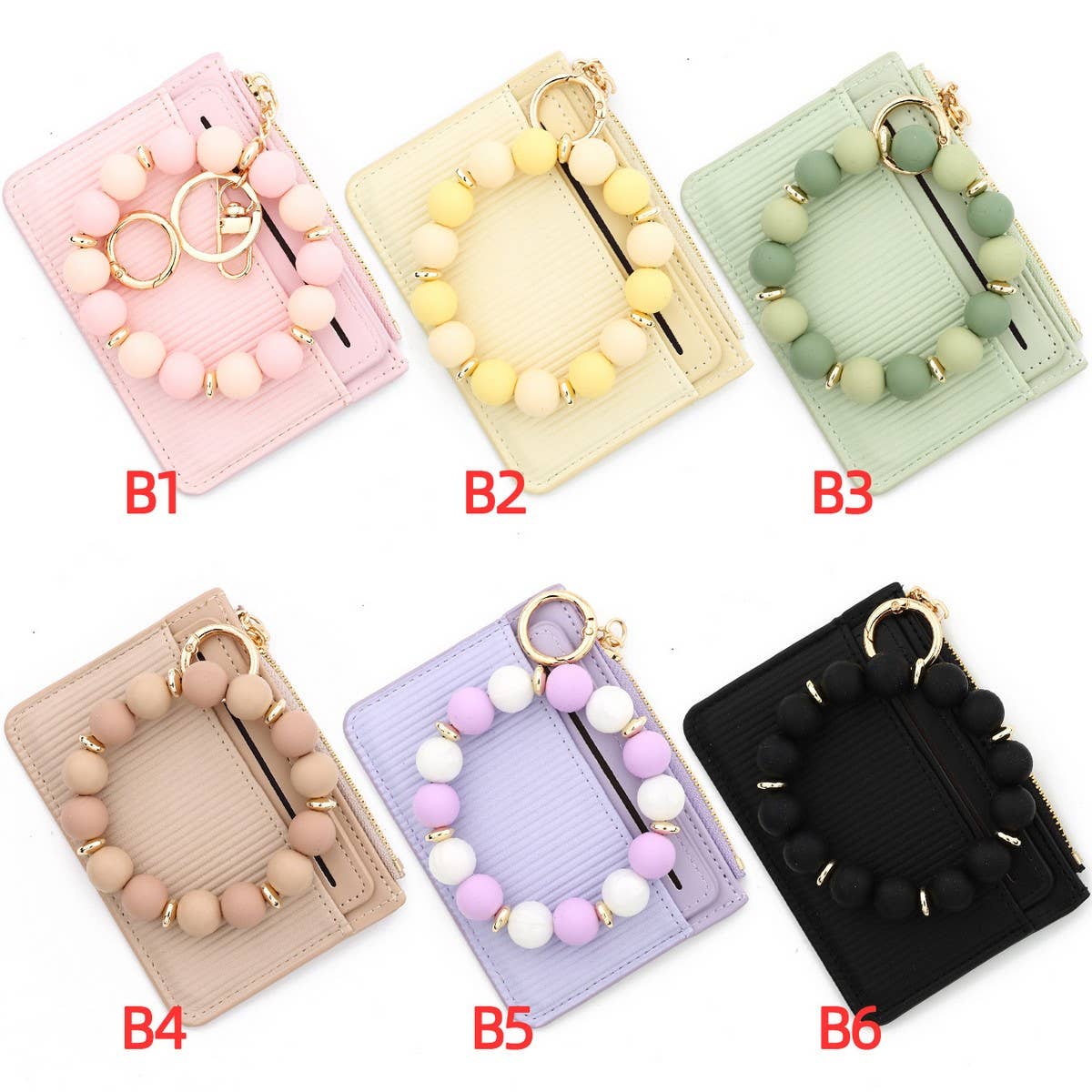 Leather ID Card Wallet with Silicone Bead Keychain_CUAB00449