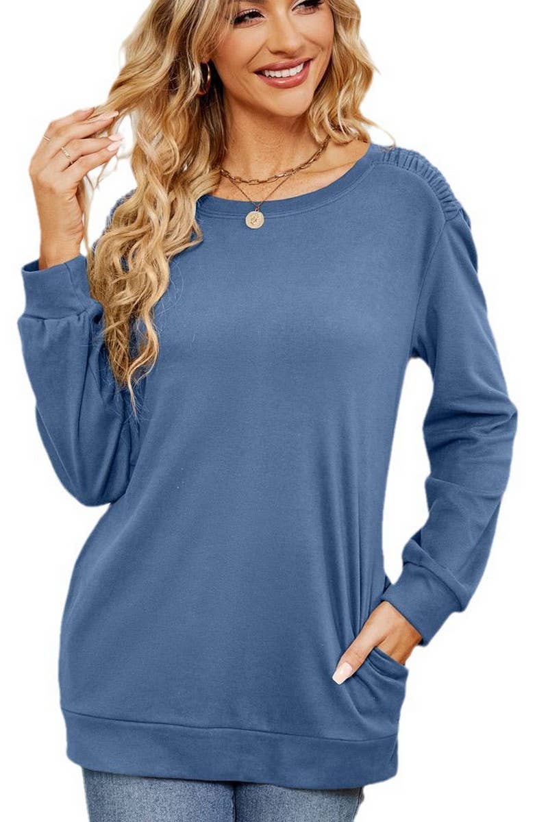 CWTBLL2384_SOLID COLOR ROUND NECK LONG SLEEVE POCKET T-SHIRT