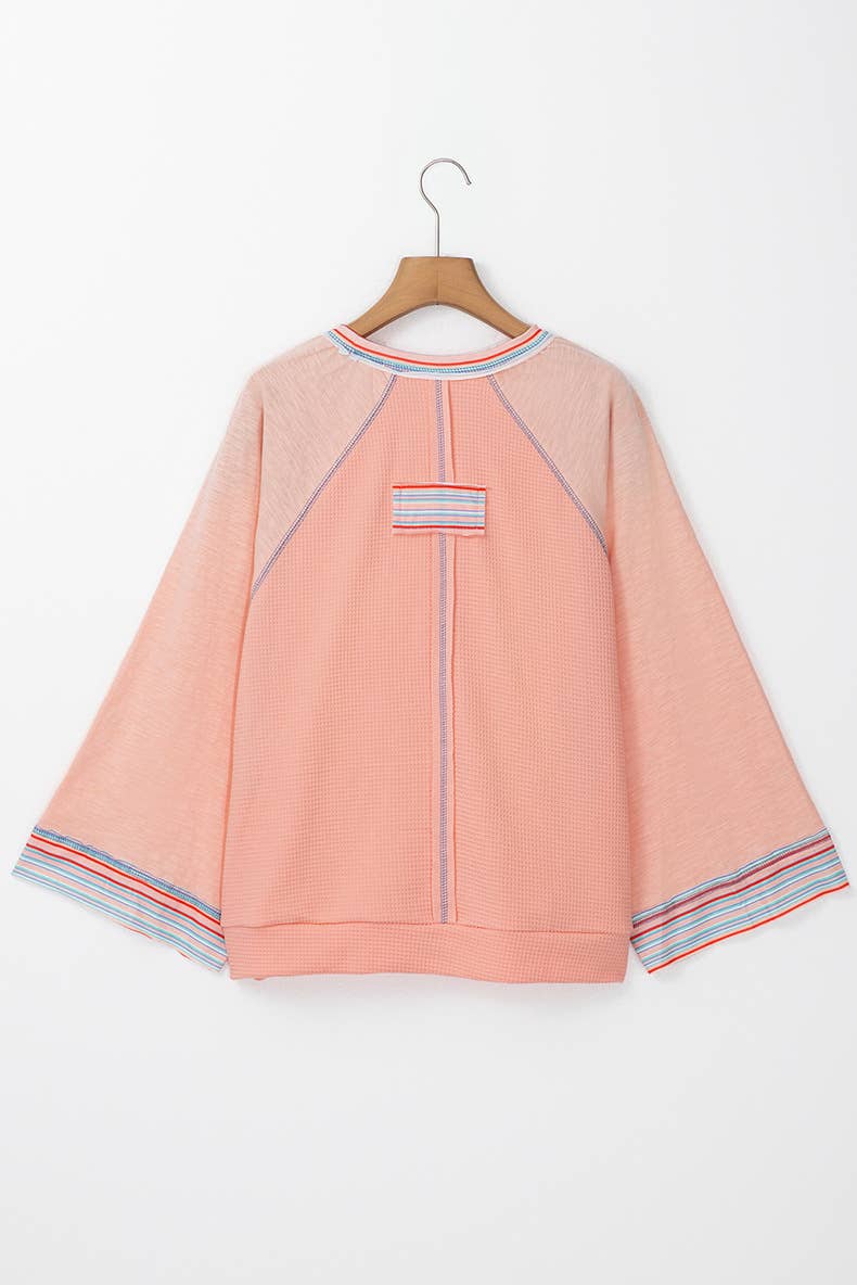 CASUAL LOOSE DROP SHOULDER WAFFLE COLLAR BASE