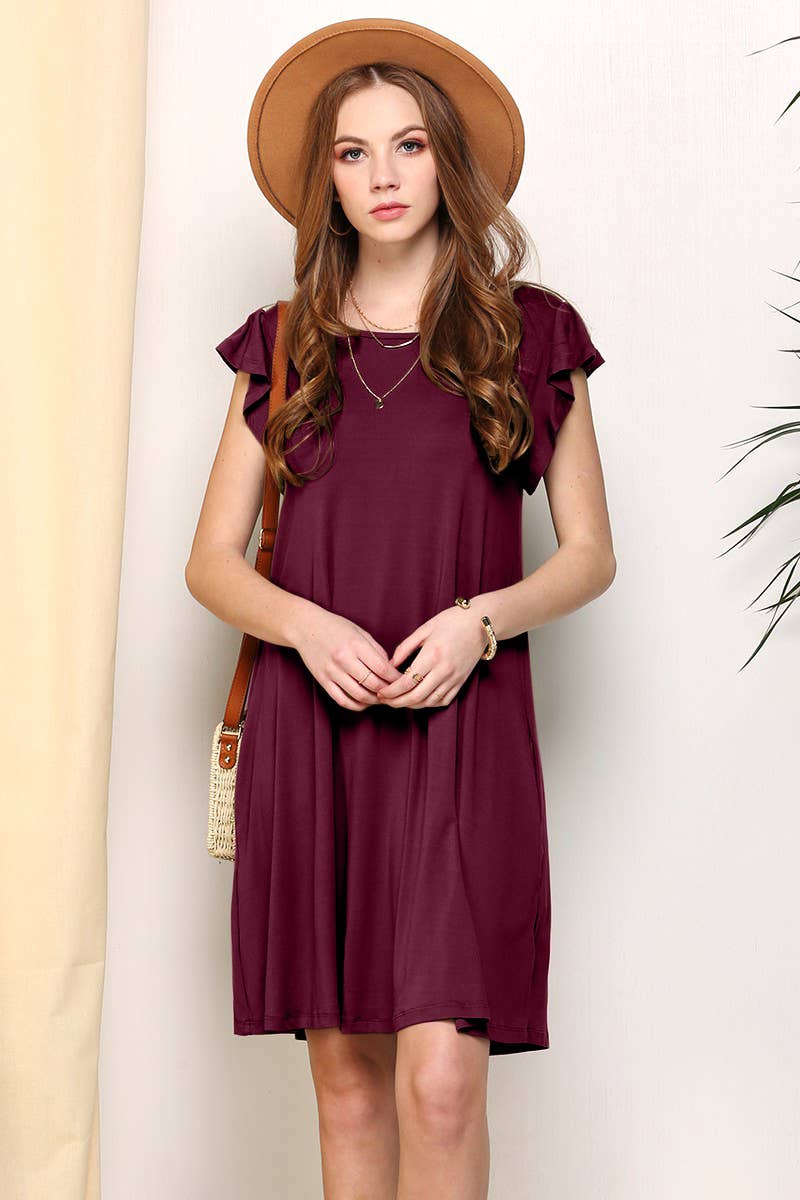 CWDSD10369_RUFFLE DETAILED PRINCESS SEAM DRESS