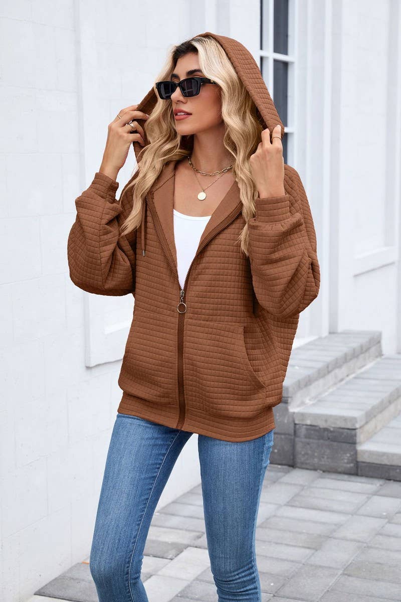 CWOHOL00660_SOLID COLOR ZIP-UP HOODED SWEATSHIRT JACKET