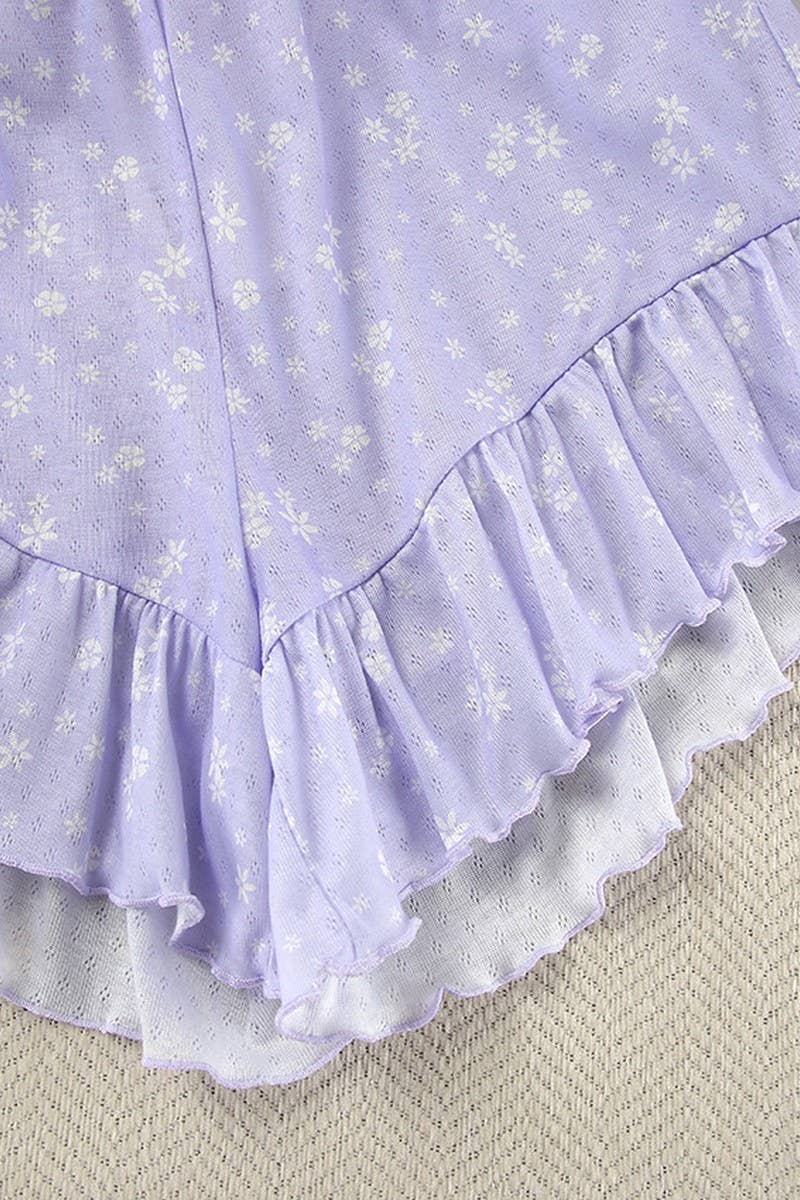 CWSPJ0233_RUFFLED SUSPENDER SHORTS PAJAMAS HOME WEAR SET