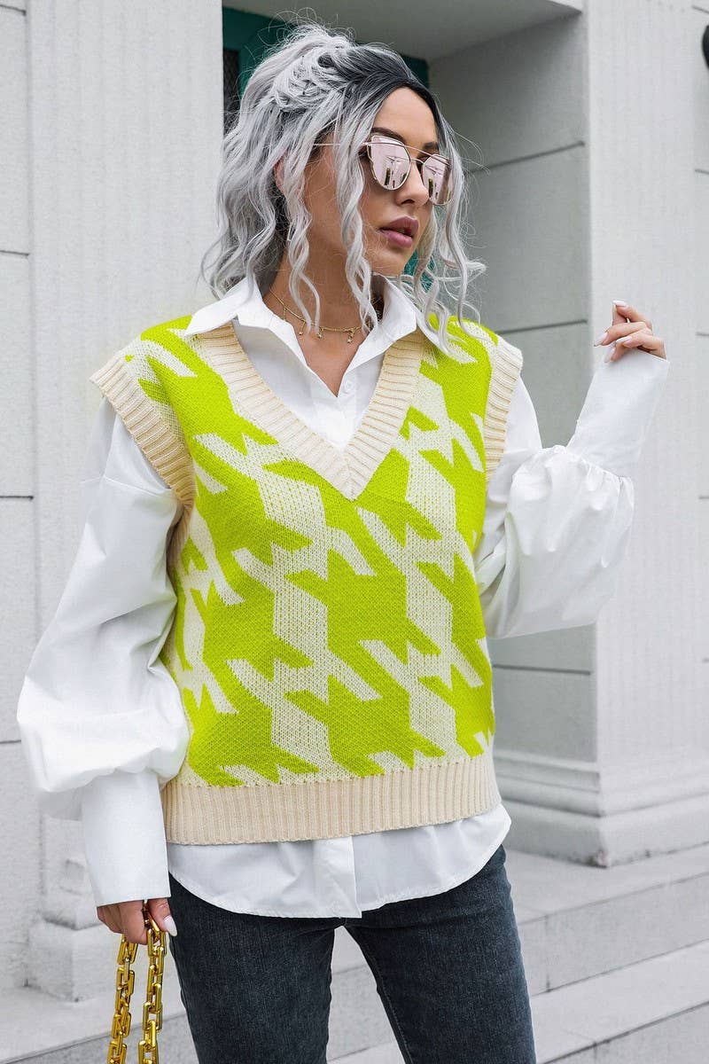 CWOV0501_HOUNDSTOOTH V-NECK VEST SWEATER VEST