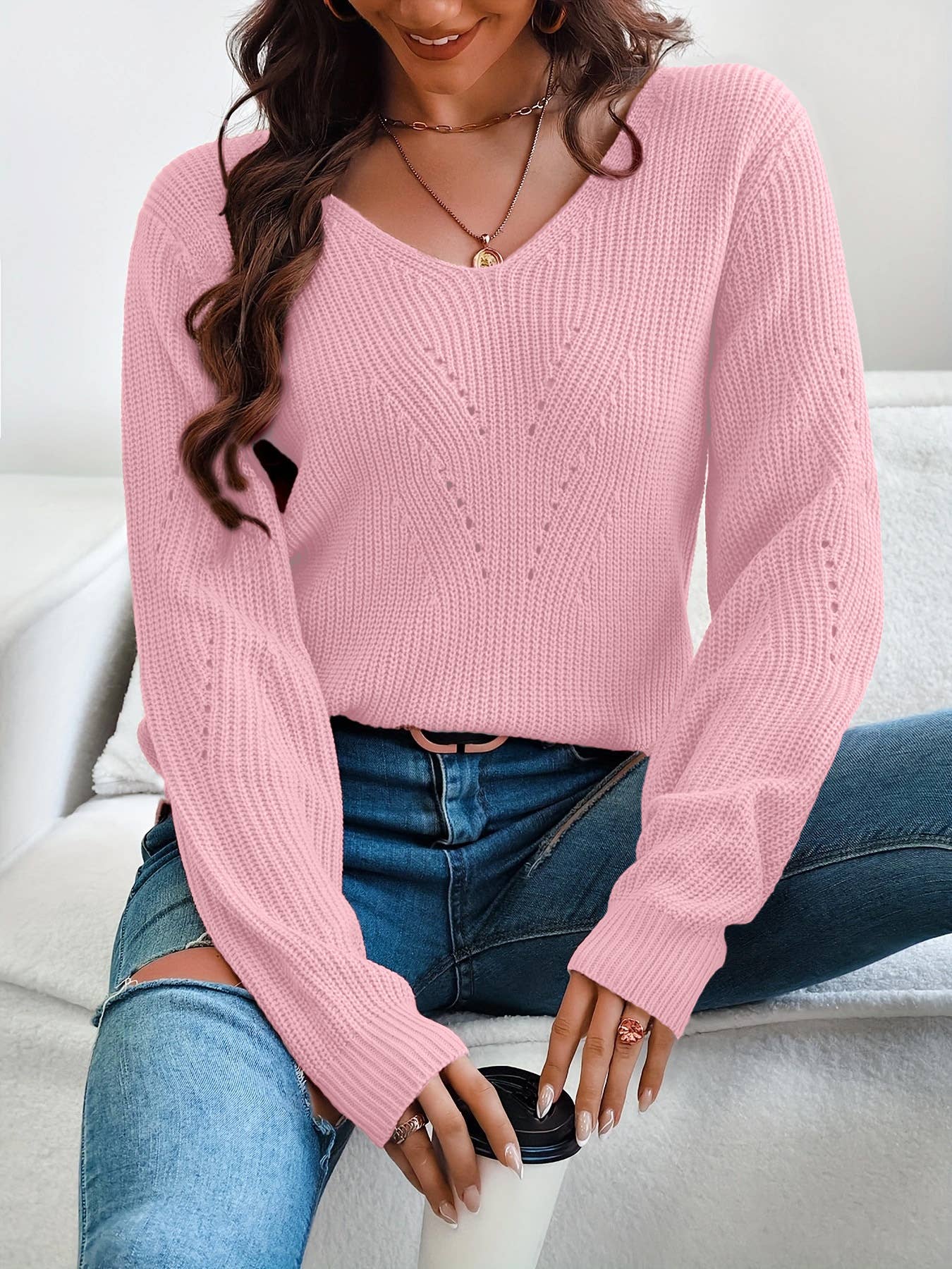 Back bow lace lace hollowed-out knitwear