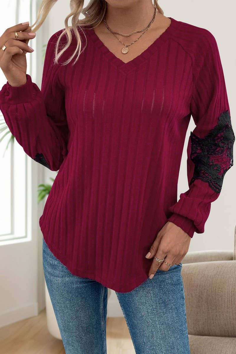 CWOSWL6823_NEW LACE STITCHING SOLID COLOR SWEATER