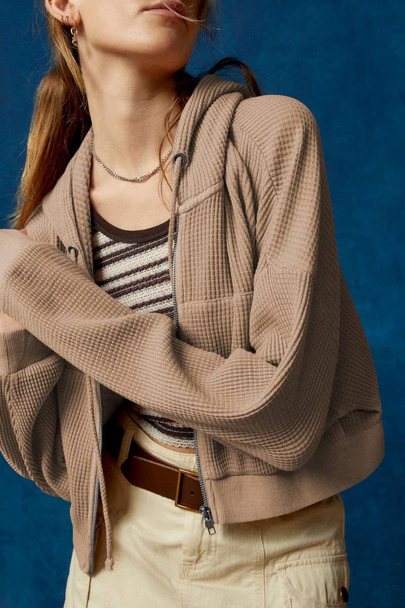 CWOCO1265_AUTUMN CASUAL SLIM HOODED ZIP-UP CARDIGAN JACKET