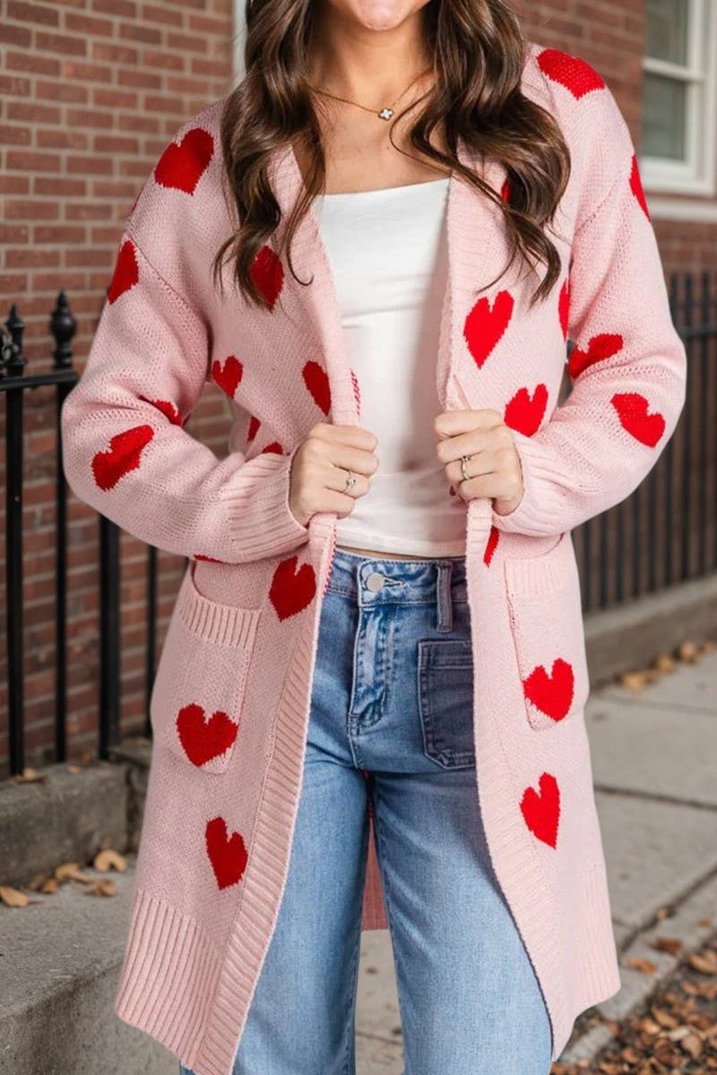 CWOCAL00831_BUTTONLESS HEART PATTERN MIDI KNIT CARDIGAN