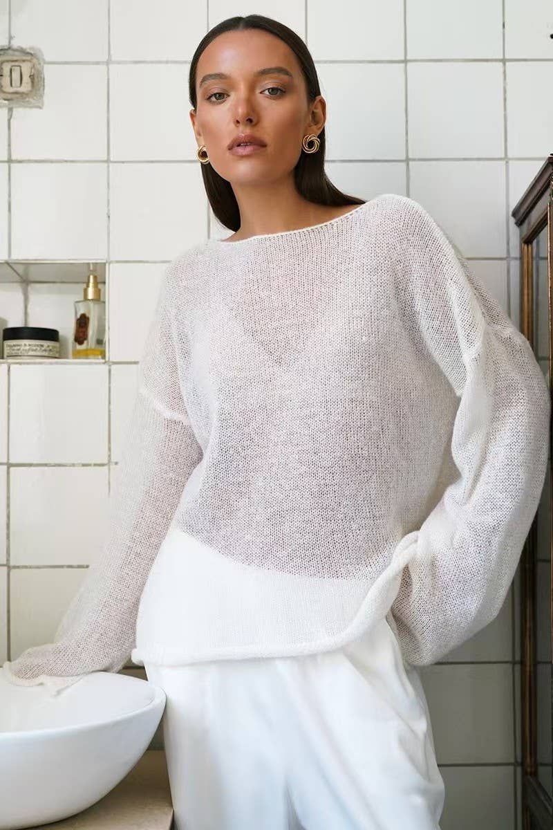 CWOSWL07647_SHEER MESH KNIT SWEATER LOOSE PULLOVER
