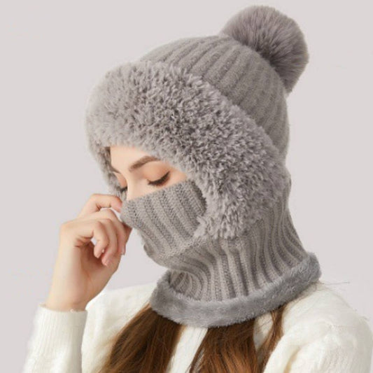 CWAH2211_KNIT THICK FLUFFY BALL BIB HEADPIECE