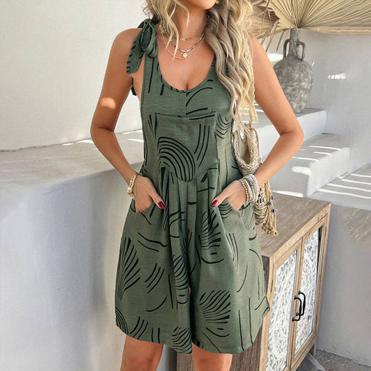 Casual boho print halter loose casual romper