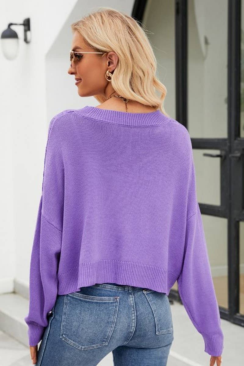 CWOCAL0783_CROPPED V-NECK HOLLOW KNIT CARDIGAN