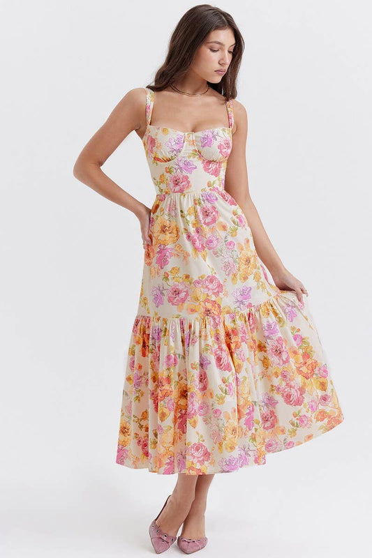 CWDMD5623_OFF-SHOULDER PLEATED LACE FLORAL DRESS