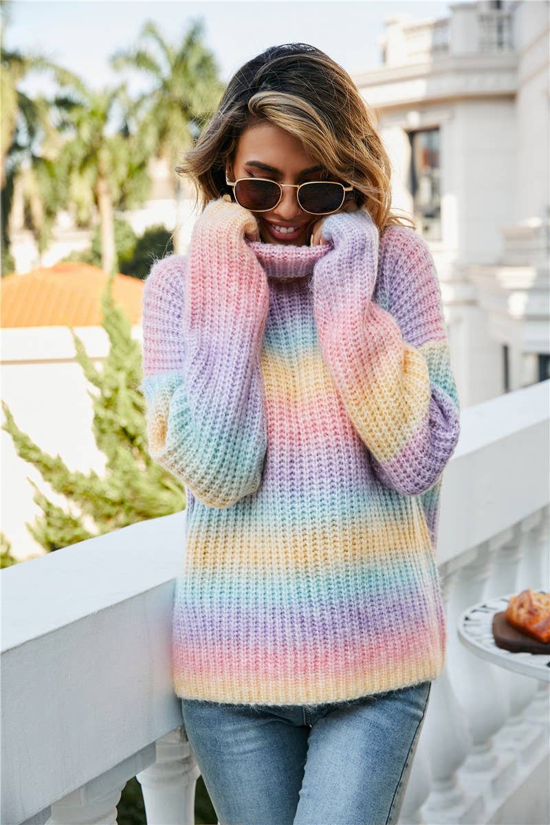 CWOSWL3172_RAINBOW TURTLENECK LOOSE KNIT SWEATER