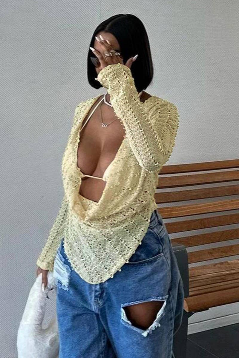 CWTBLL3294_SOLID COLOR LONG SLEEVE TOP WITH PUFF COLLAR