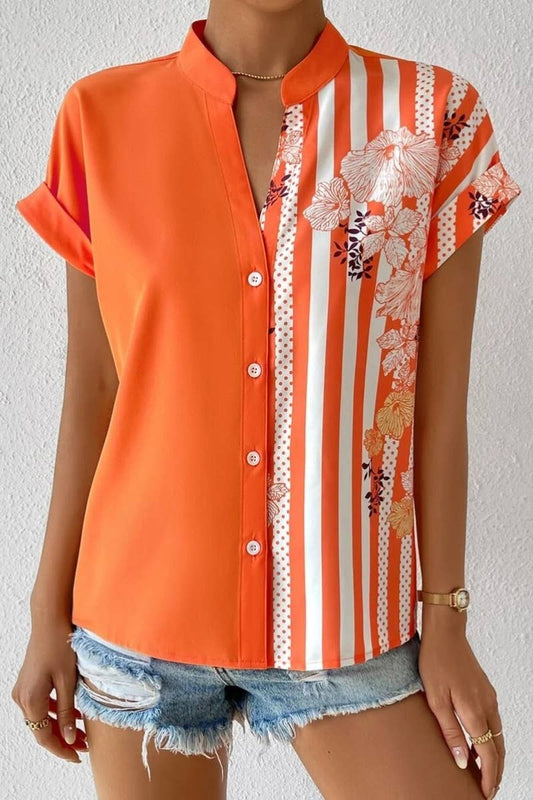 CWTSTS0460_SUMMER COLOR CONTRAST SHORT-SLEEVED SHIRT TOP
