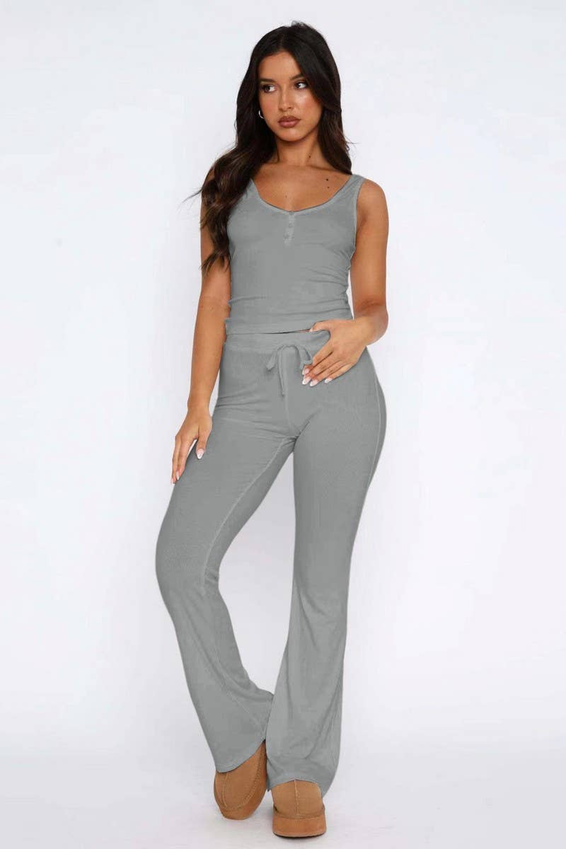 CWSTB2042_SLEEVELESS BUTTON-UP TOP & EXTENDED PANTS SET