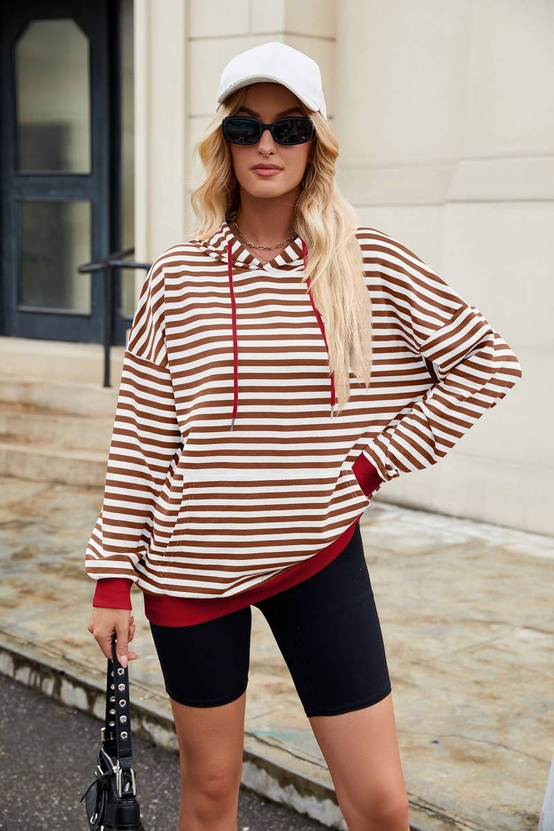 CWOHOL1112_STRIPED LOOSE HOODED CONTRAST COLOR SWEATSHIRT