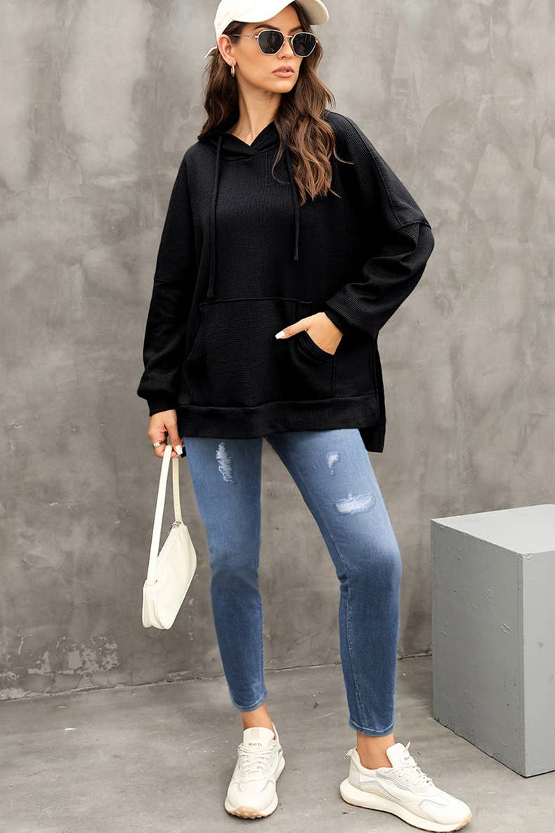 CASUAL TEXTURED HOODIE WITH LARGE POCKET HOODIE