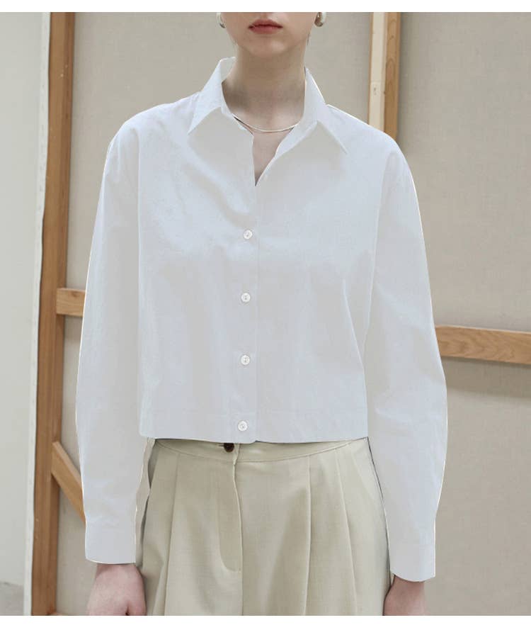 Cotton hem elastic waistband solid color shirt