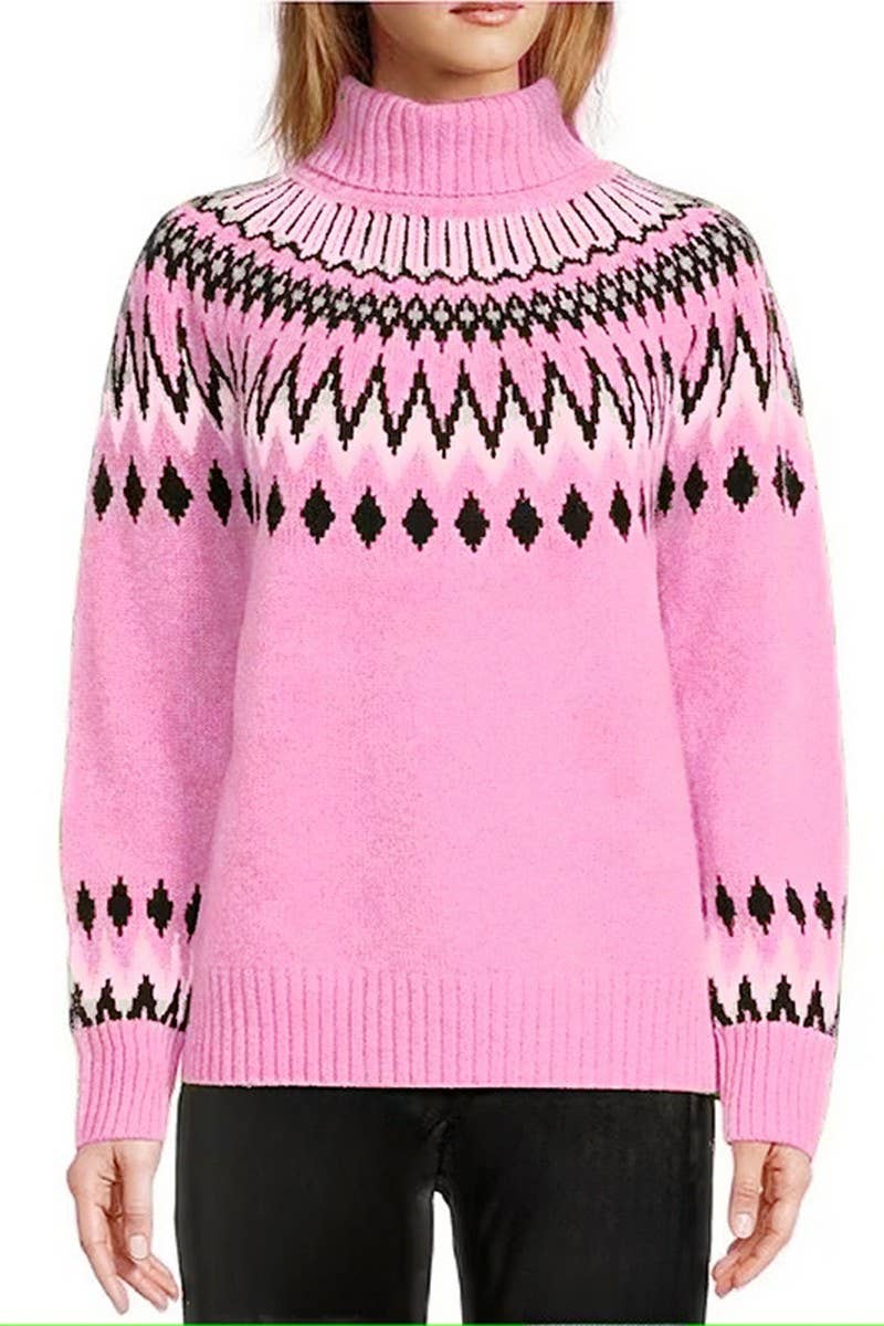 CWOSWL07656_COLORBLOCK TURTLENECK KNITTED PULLOVER SWEATER
