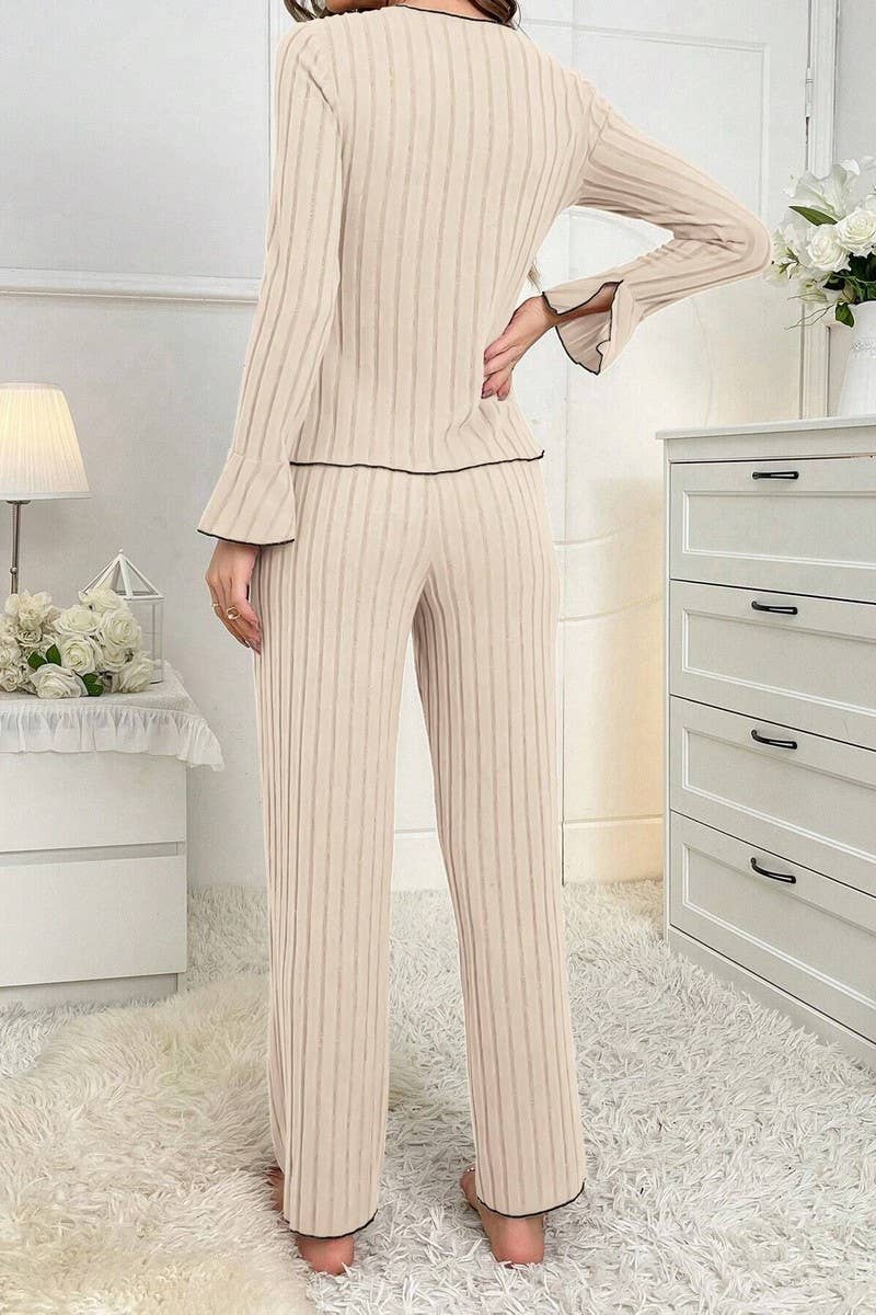 CWSPJ00491_BOW TIE COLLAR LONG SLEEVE TOP AND PANTS SET