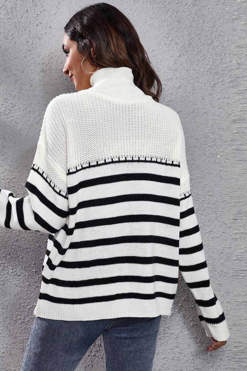 CWOSWL3965_STRIPED PANELLED TURTLENECK SWEATER