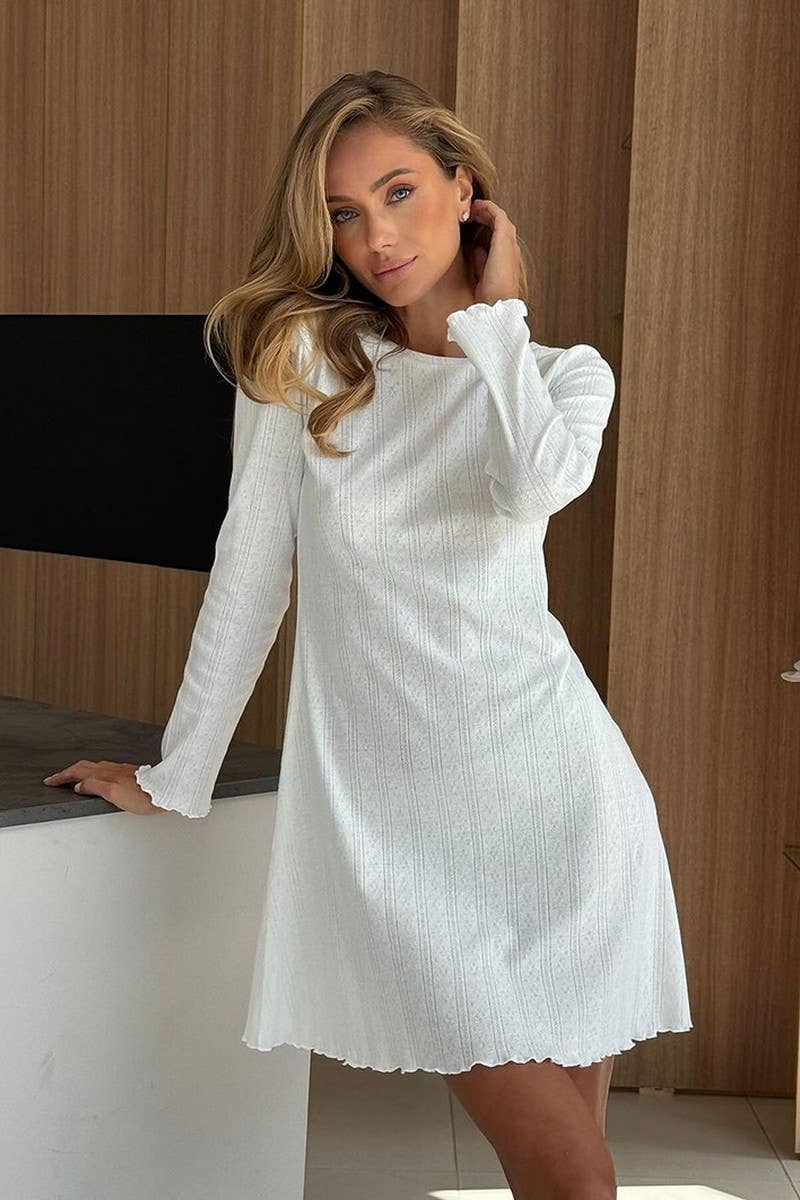 CWSPJ0407_JACQUARD BREATHABLE LONG-SLEEVED NIGHTDRESS