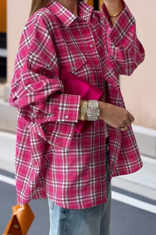 CWTBLL00570_LOOSE CASUAL LONG-SLEEVED PINK PLAID SHIRT