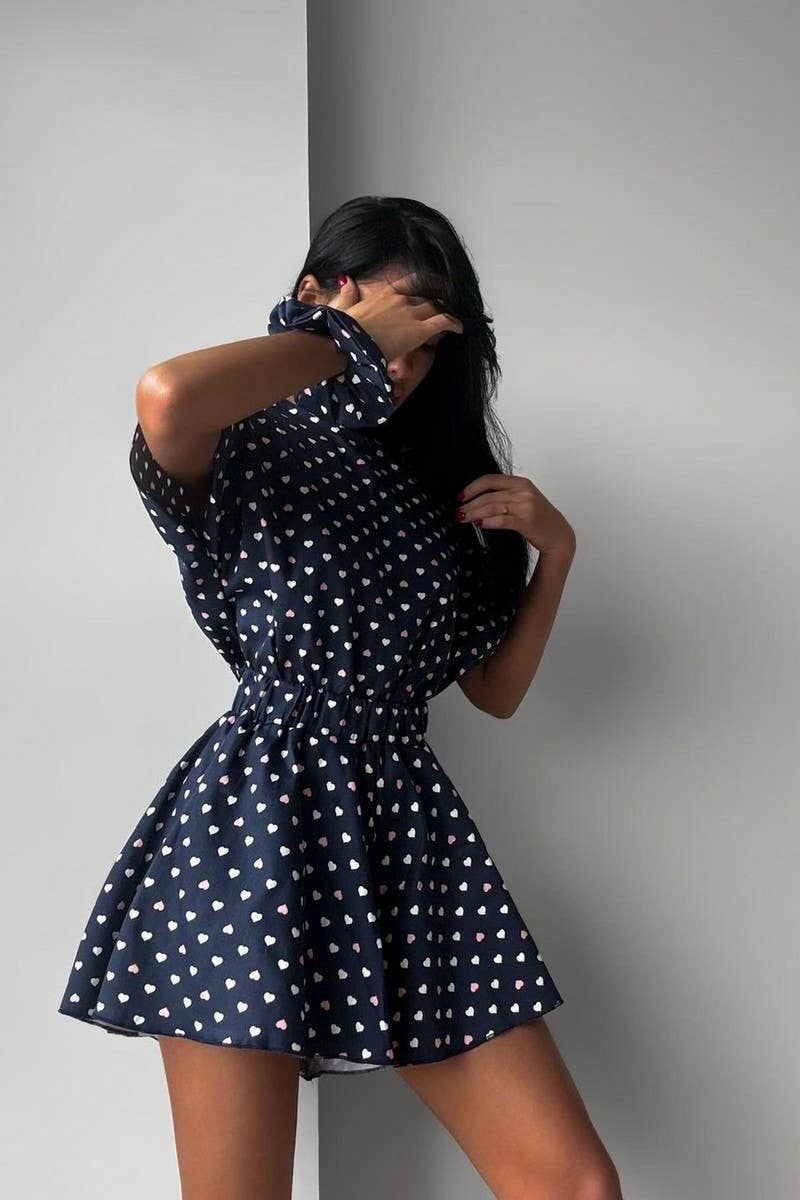 CWSPJ0381_KNITTED HEART PRINT PAJAMAS TWO-PIECE SET