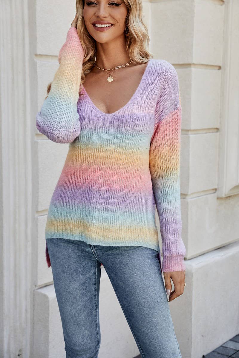 CWOSWL1698_V-neck Long Sleeve Pullover Sweater
