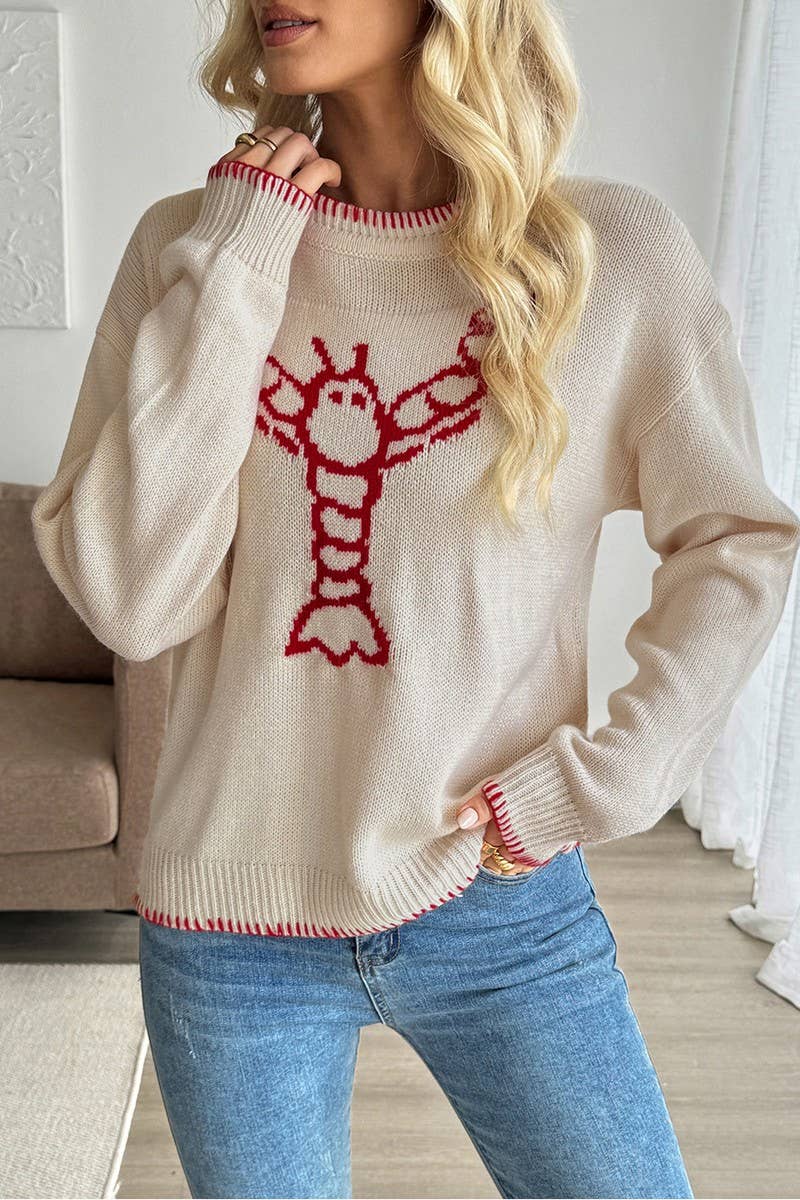 CWOSWL6909_COLORBLOCK ANIMAL GRAPHIC CREWNECK SWEATER